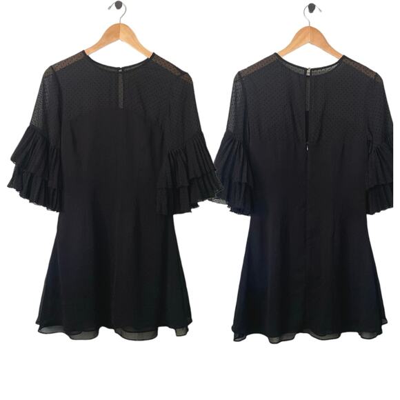 Keepsake Swiss Dot Black Ruffled Whimsical Whimsigoth Mini Dress Size Small - Picture 3 of 11